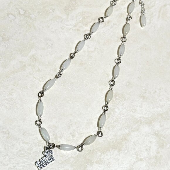 Genuine Milky Quartz Short Necklace, Gemstone & Cat Person Paw Print Pendant - Picture 7 of 15